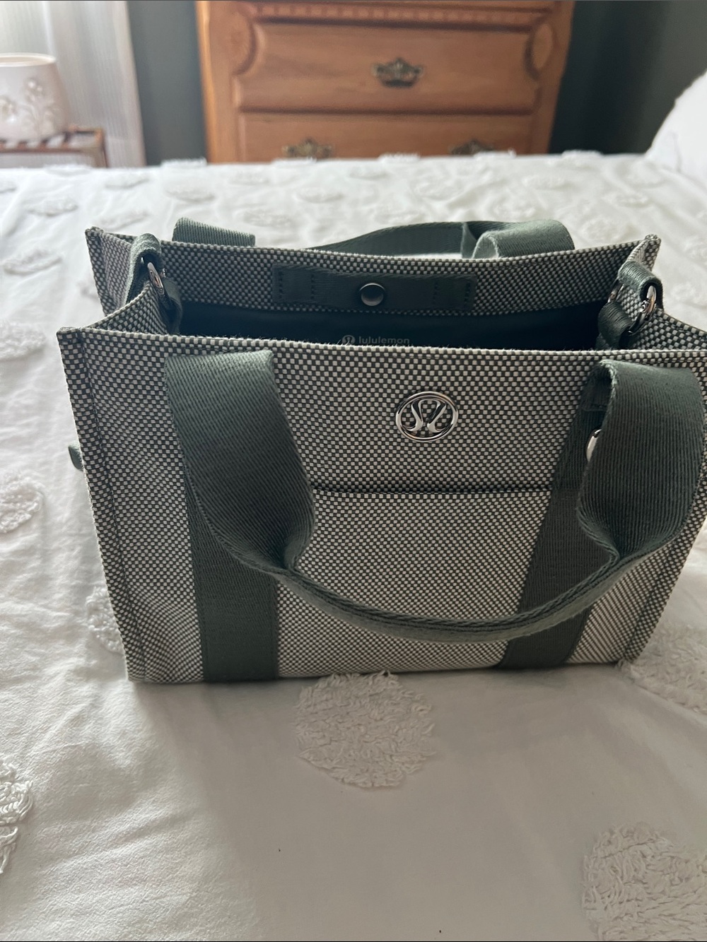 lululemon athletica Olive Green & Ivory Canvas Tote